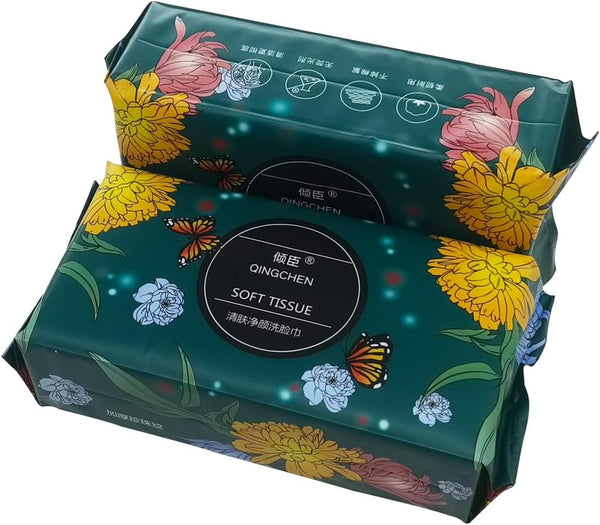 7.9X7.9Inch Cotton Wet/Dry Wipe; Soft Safe Non Allergenic Baby Care Towel Tissue, Absorbent Wipes for Washing Face Eye Makeup Remover & Nail Polish, Disposable Use (2Packs) (Green Package)