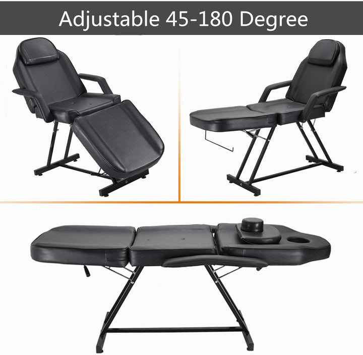 Balance Massage Bed Table Adjustable Reclining Beauty Salon Chair Tattoo Spa Facial Couch Bed with Stool (Black)