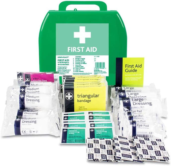 Lewist-Plast Premium Medium 11-20 Persons First Aid Kit Box - Complete with Integrated Carry Handle and Wall Mounting System, Ideal for Schools and Offices, Equipped with Emergency Supplies