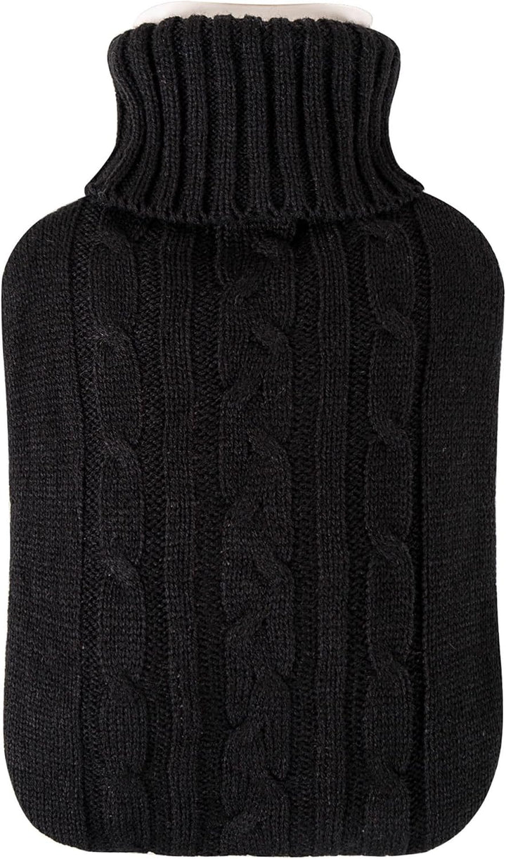 Large 2L Hot Water Bottle with Plush Cover & Bobble - Durable, Washable Heating Pad for Body Pain Relief & Cosy Nights - Perfect for Aches, Pains, and Thoughtful Gifts (Black Plush)