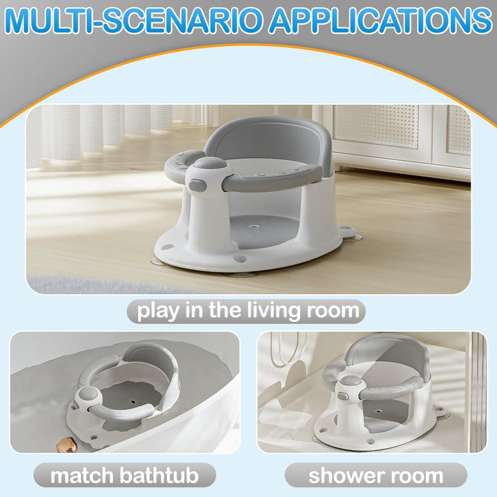 Baby Bath Seat for 6 Months & Up, Non-Slip Toddler & Newborn Sit up Bath Seat (Grey)