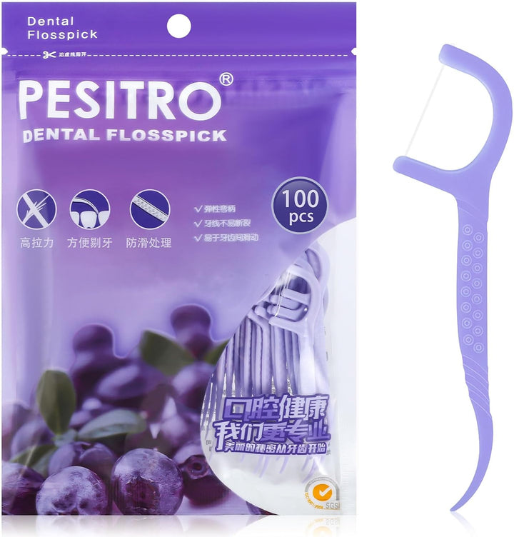 100 Pcs Dental Floss, Disposable Floss Sticks Dental, Portable Toothpicks Sticks, Interdental Cleaning Tool for Travel, Home, Office, Restaurant (Blue)