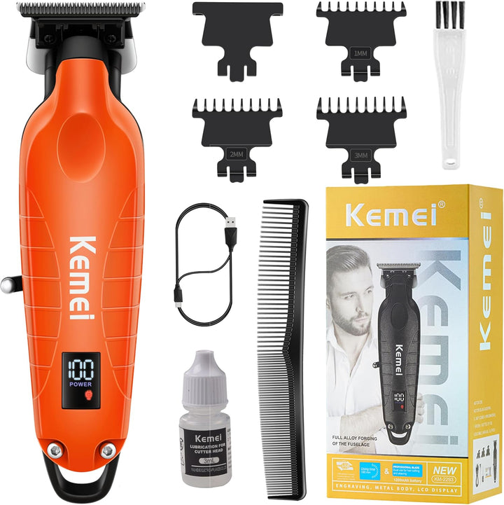 2293 Professional Hair/Beard Trimmer for Men Zero Gapped Hair Clippers for Barber with T Blade, Cordless Rechargeable, Orange