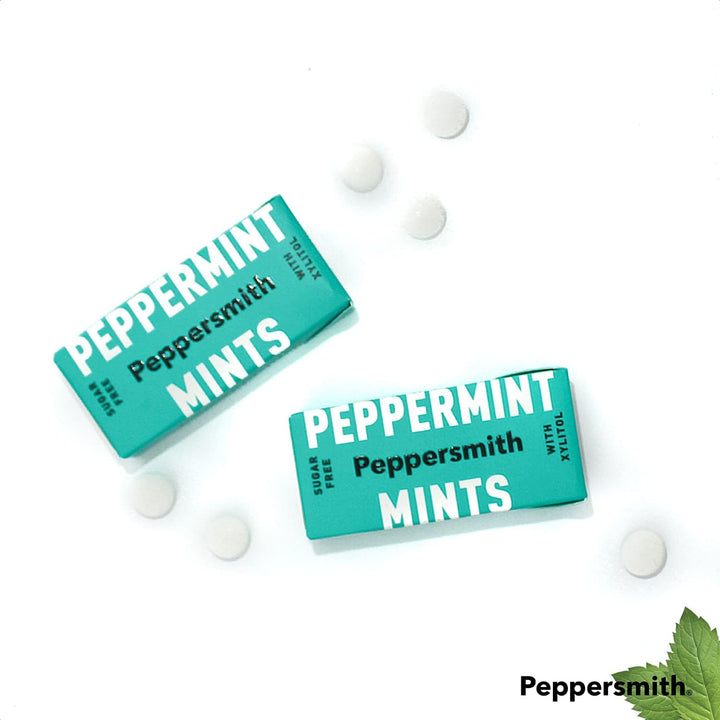 - British Peppermint Mints - 100% Plant Based Xylitol - Breath Freshener - Sugar Free Mints - Benefits Oral Health - Pocket Packs - 12X15G