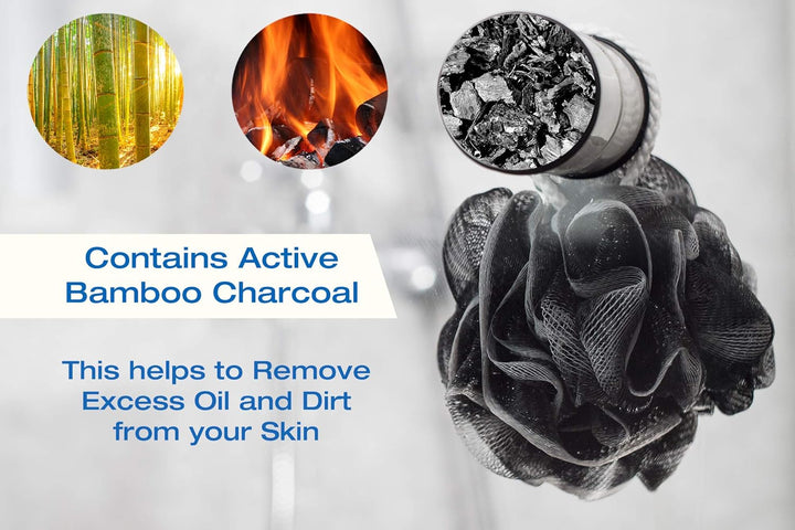 XXL 90G Charcoal Shower Loofah 3 Pack by  - Perfect Bath Sponge for Exfoliating for Men & Women - Body Scrubber Brush for Cleansing and Smooth Skin - Scrubbies That Remove Excess Oil and Dirt