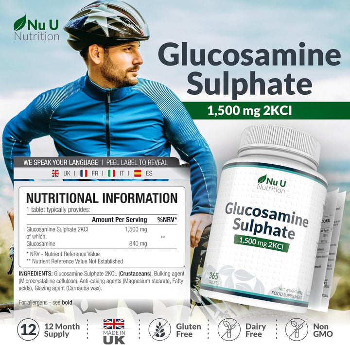 Glucosamine Sulphate 2Kcl 1500Mg - 365 Tablets - 1 Year Supply - High Strength Glucosamine Tablets - Joint Supplements for Men & Women - Made in the UK -