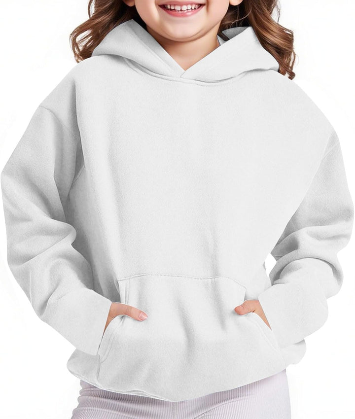 Girls Fleece Hooded Sweatshirt Warm Thickened Pullover with Cuffed Sleeves for Toddler and Big Kids Casual Outerwear