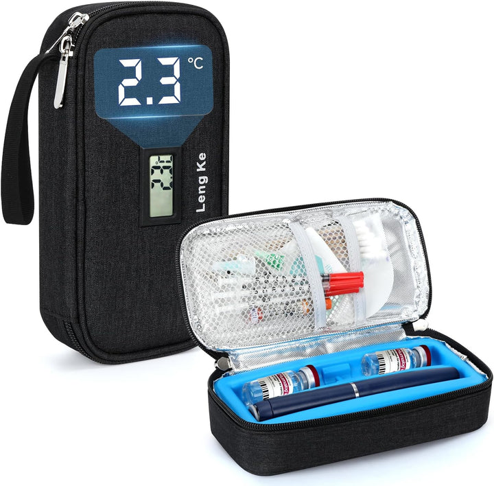 Medication Cooler Travel Case - Monjaro Travel Case with 2 Ice Packs, Medicine Cool Bag for Diabetic Supplies, Keep Medicine Cool While Traveling (Black)