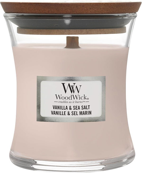 Scented Candle with Crackling Wick | Vanilla & Sea Salt Mini Hourglass Candle | up to 20 Hours Burn Time | Perfect Gifts for Women