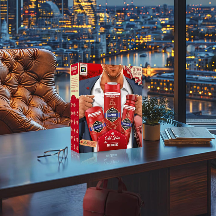 Gentleman Gift Set for Men with Captain Deodorant Spray, Deodorant Stick and Shower Gel