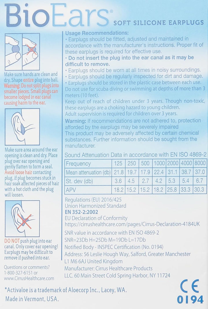 41304 Soft Silicone Earplugs with Activaloe. Premium Silicone. Protection from Water and Noise (6 Pairs),Blue