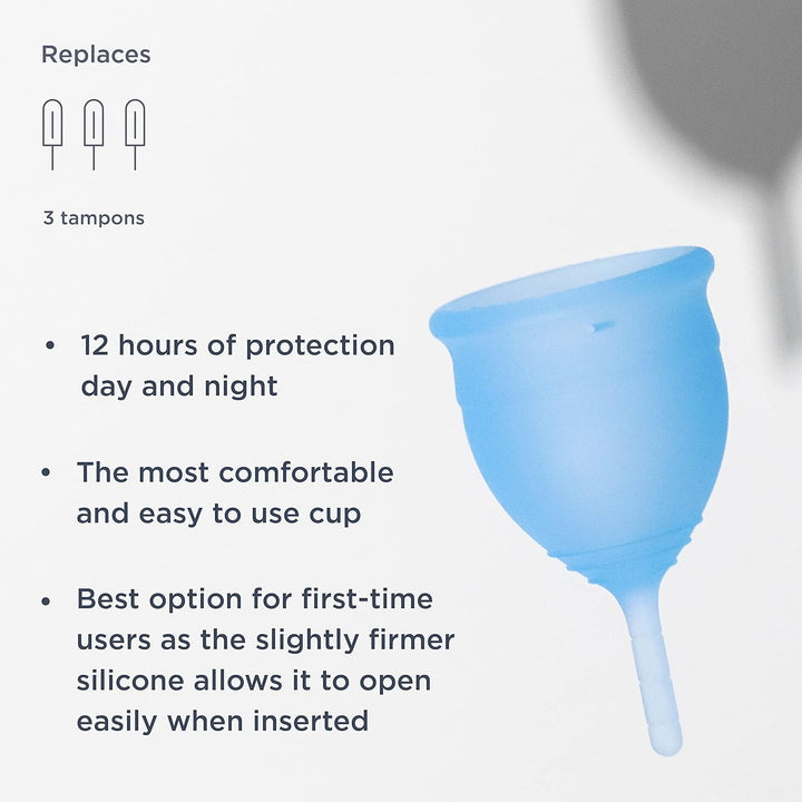 Menstrual Cup - Premium Design - Most Comfortable Period Cup - #1 Active Cup - Wear for 12 Hours - Soft, Flexible, Reusable Medical-Grade Silicone (Small, Ocean Blue)