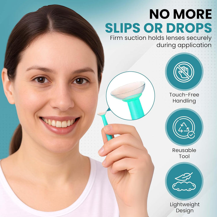 | Contact Lenses Applicator & Remover Tool with Storage Case | 1PC Green Silicone Lens Inserter with Suction Holder for Coloured Contact Lenses
