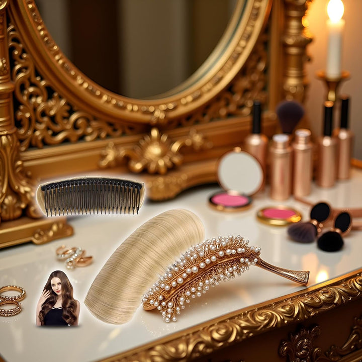 Gold Invisible Fluffy Hair Pad, Hair Bun Invisible False Hair Clip, Princess Styling Increased Hair Pad, Lightweight Comfortable Thickening Hairpin Hair Pad for Women Daily Hair Accessories