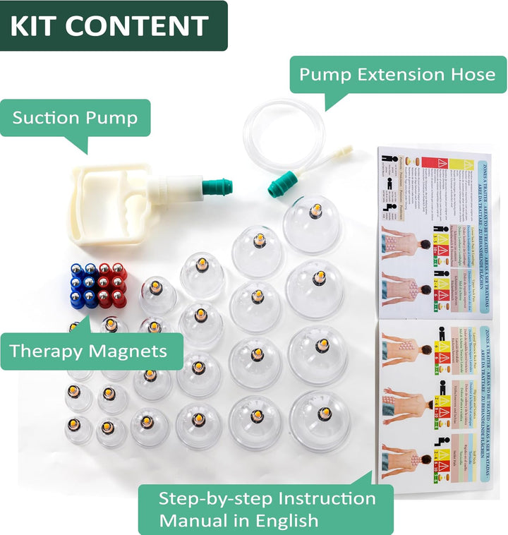 Cupping Therapy Set - 24 Suction Cups for Body, Muscle, Neck and Back Pain Relief - anti Cellulite Massage Hijama Kit