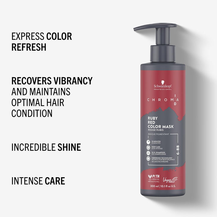 CHROMA ID Bonding Color Mask Semi Permanent Mix and Tone Color System Toning Enhancing Refreshing Intense Care Deep Conditioning Shine Vegan Formula 6-88 Ruby Red 300 Ml