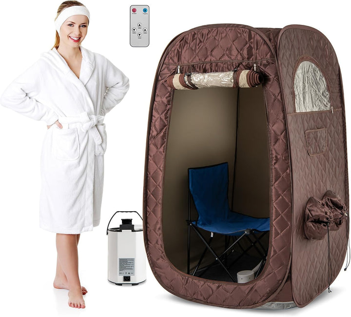 Portable Steam Sauna, Full Size Home Personal Sauna Tent with 3L 1000W Steamer, Remote Control, Folding Chair, Foot Massager Board, Foldable Full Body Steam Spa (Black)