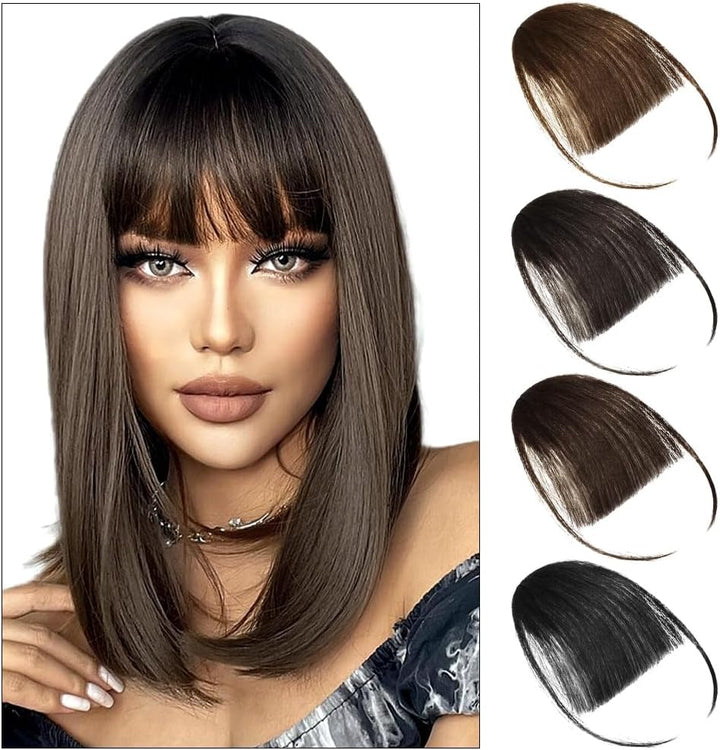 Clip in Bangs, Chemical Fiber Hair Clip in Fringe Bangs, Bangs Clip in Hair Extensions, Wispy Bangs Clip with Curved Bangs, Temples Hairpieces for Women (Dark Brown)