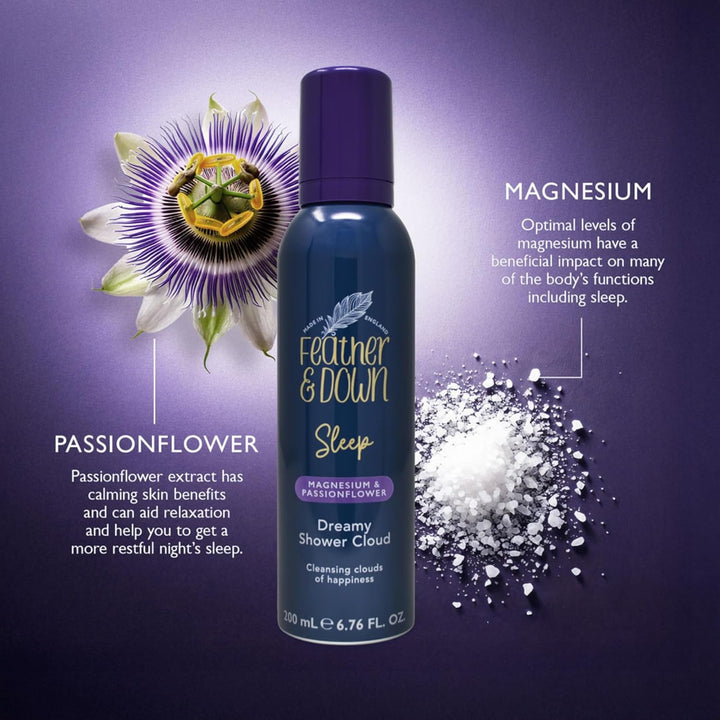 Magnesium and Passionflower Dreamy Shower Cloud (200Ml) - Foaming Shower Mousse Infused with Magnesium and Passionflower, Calms Anxiety & Stress, Relaxation Aromatherapy