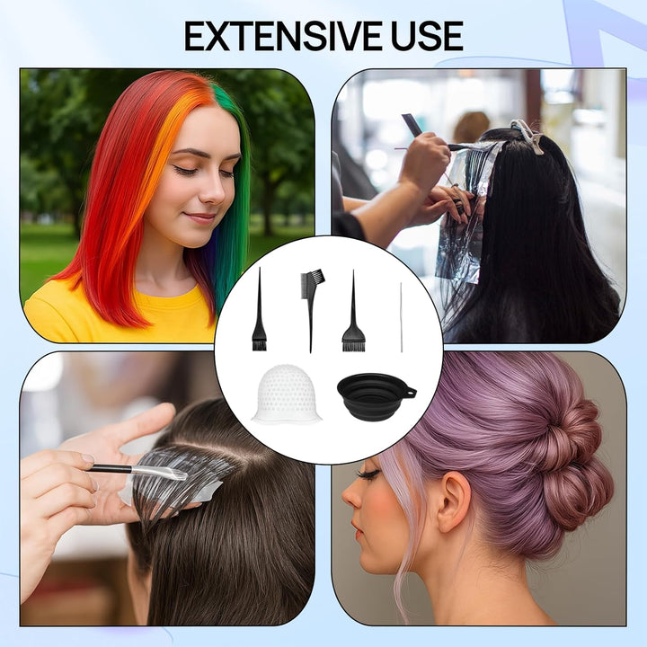 6 PCS Silicone Highlighting Cap and Hook Kit with 3 Brushes, Coloring Hook Needle Dye Bowl, Reusable Hair Highlighting Kit for Color Hair Hairdressing Dyeing Staining Tools for Women Men