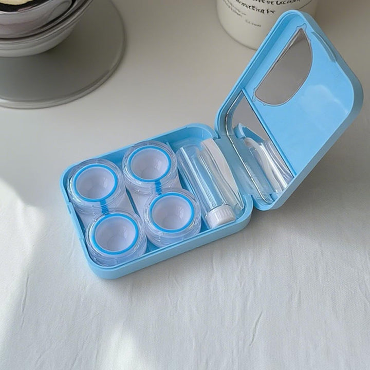 Contact Lens Case Kit for Daily and Outdoor Use, Contact Lenses Applicator Removal Tool Kit with Mirror and Solution Soaking Cases