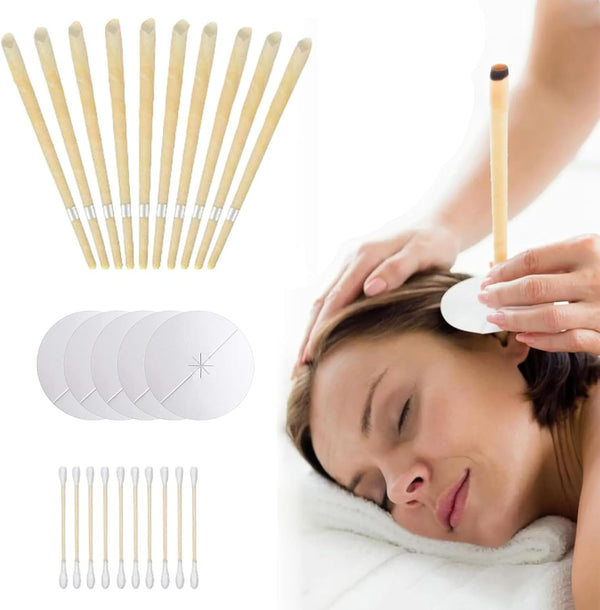 Ear Candles for Wax Removal, 10 PCS Ear Candles for Relieve Ears, Hopi Ear Candle Kit with 5 Protective Disks+10 Cotton Swab, Hopi Ear Candles UK, Earwax Removal Candling for Ear Cleaning