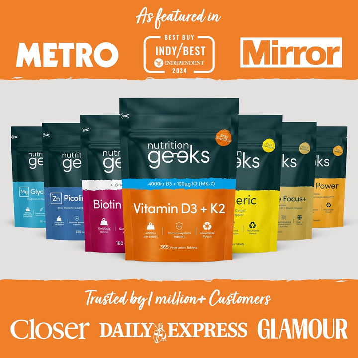 Vitamin D3 4000 Iu & Vitamin K2 MK7 100Μg - 1 Year Supply, 365 Easy-Swallow Vitamin D3 K2 Tablets, 1-A-Day High Strength Vegetarian D3 and K2 Vitamin Supplements, UK Made Vitamin D Tablets