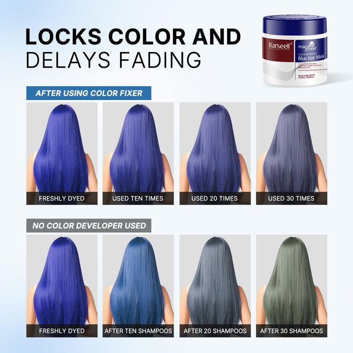 Blue Hair Mask Colour Depositing Mask Colour Protect Conditioner, Restore and Enhance Blue Tones for Color-Treated Hair, 500Ml
