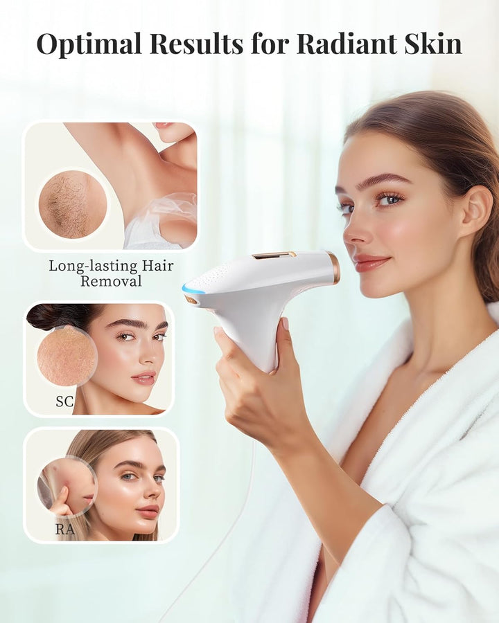 IPL Laser Hair Removal Device with 3-In-1, Faster, Salon Quality Result, at Home IPL Laser Hair Remover Machine for Women and Men, Face, Bikini Line, Body, Leg, Armpit, 9 Level, White Gold