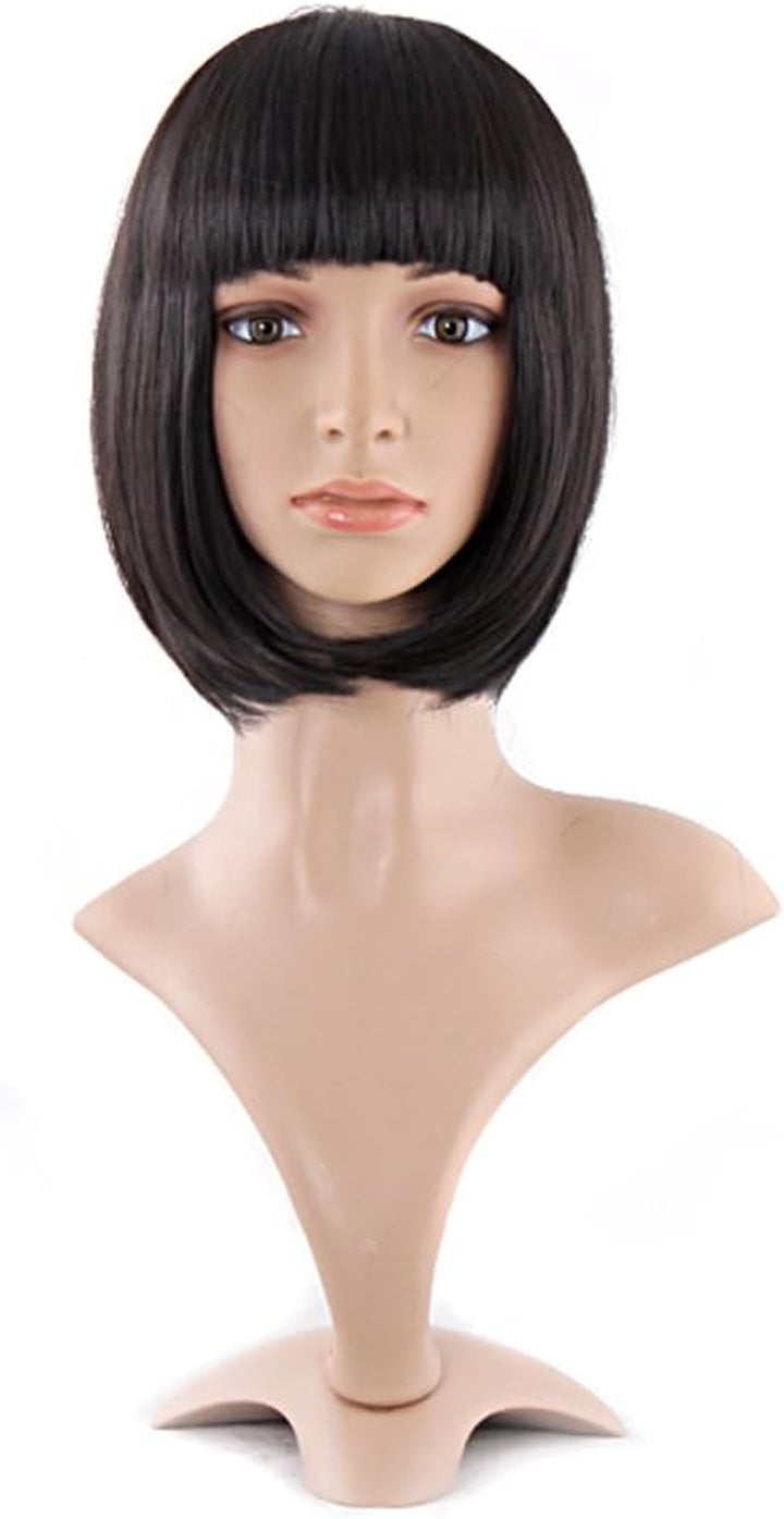 Natural Short Straight New Wigs Flat Bangs Wigs-Black-Ladies