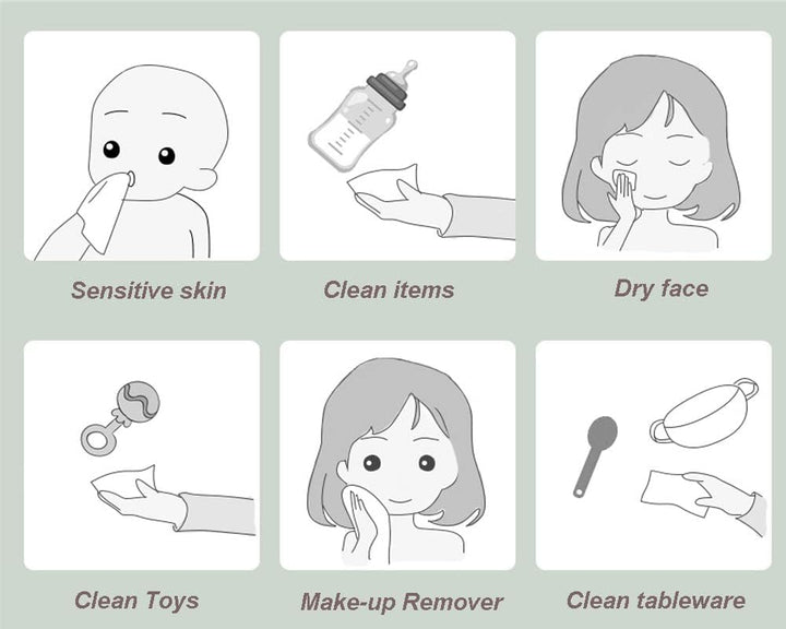 7.9X7.9Inch Cotton Wet/Dry Wipe; Soft Safe Non Allergenic Baby Care Towel Tissue, Absorbent Wipes for Washing Face Eye Makeup Remover & Nail Polish, Disposable Use (2Packs) (Green Package)