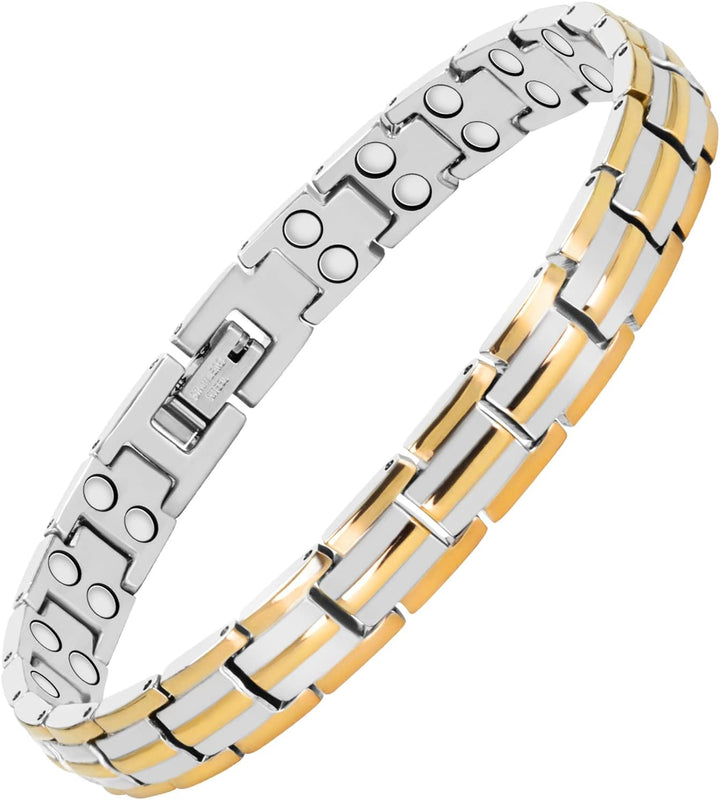 Magnetic Bracelets for Women,Titanium Steel Ladies Magnetic Bracelets,Adjustable Wristband Include Sizing Tool in Gift Box(Fish Tail Design-Silver Gold)