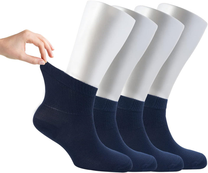® Women Loose Diabetic Socks | 4-Pack Neuropathy Ankle Socks for Ladies | Super Soft Eco-Friendly Bamboo Material | Durable with Seamless Toe | Multicolour Patterns | 4 Seasons