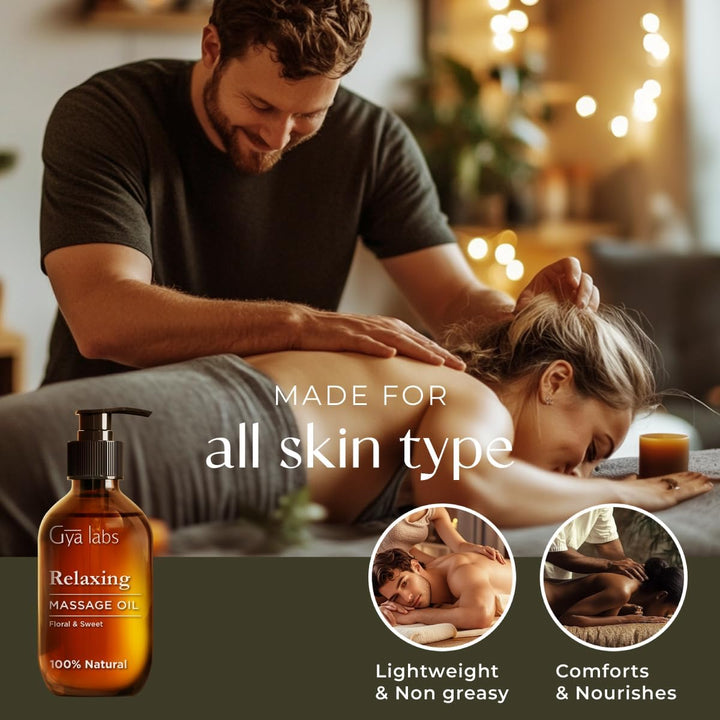 Relaxing Massage Oil for Sore Muscles - 100% Pure Natural Spa Quality for Skin & Body Relaxing, Warming Massage Oil with Non Greasy for Men & Women (200 Ml)
