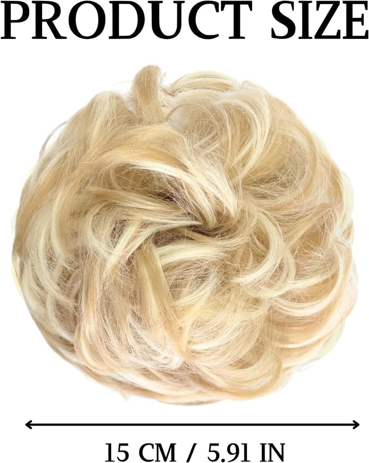 1 PCS Messy Bun Hair Piece with Elastic Band for Bun Making Curly Wavy Scrunchies Easy to Use Synthetic Hair Chignons Donut Accessories Scrunchies for Women Girls Ponytail (Dirty Blonde)