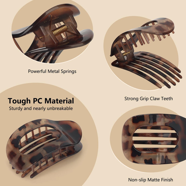 Flat Claw Clip, 4 Pcs Flat Hair Clips for Women, Curved Design Hair Clips for Thick Thin Hairs, Hair Accessories for Women and Girls