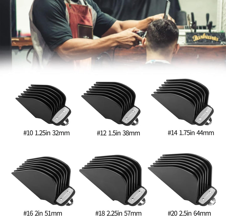 Clipper Guards Cutting Guides for Wahl Hair Clippers with Metal Clip of Model 1.25 in & 1.5 in & 1.75 in & 2 in & 2.25 in & 2.5 In, Fits Most Full Size Wahl Clippers (6PCS, Black)