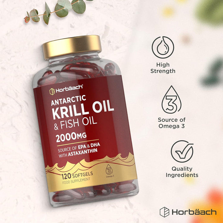 Antarctic Krill Oil Capsules 2000Mg | 120 Softgels | High Strength Blend with Fish Oil, Astaxanthin, Phospholipids, EPA and DHA | by