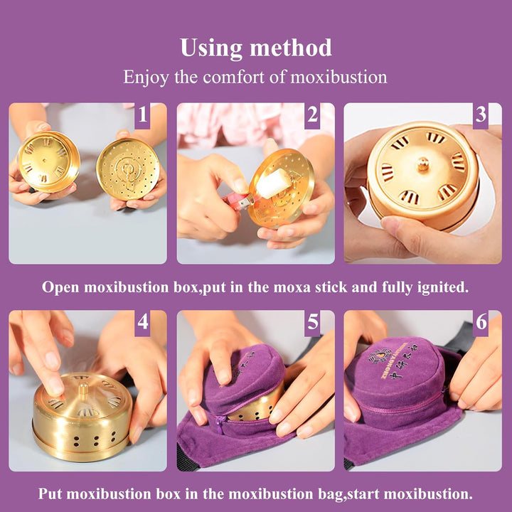 Smokeless Moxibustion Box Include 4 Boxes Portable Moxibustion Box Rotary Temperature Regulating Cover Smoke Proof and Scald Proof Where Is the Pain, Where Is the Moxibustion (4 Holes)