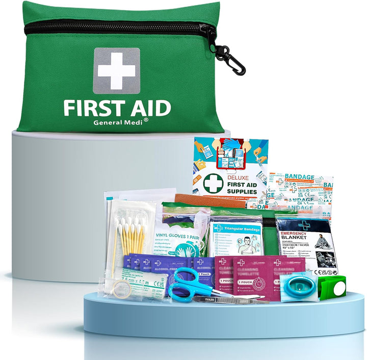 Mini First Aid Kit, 92 Pieces Small First Aid Kit - Includes Emergency Foil Blanket, Scissors for Travel, Home, Office, Vehicle, Camping, Workplace & Outdoor (Green)