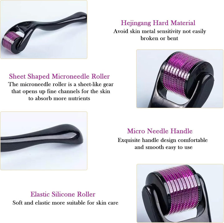 Derma Roller Microneedle Roller for Face 0.5Mm Needle 540 Micro Needle Roller Skin Care for Wrinkles, Derma Roller for Men Matte Black Beard Roller Beard Roller Hair Growth Kit with Case for Men Women