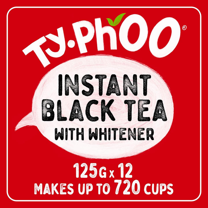 Typhoo QT • Instant One Cup Tea with Whitener • 12 X 125G Tub • Makes up to 60 Cups of Instant Tea • Creamy, Sweet & Convenient • Just Add Hot Water • No Teabags or Milk Needed