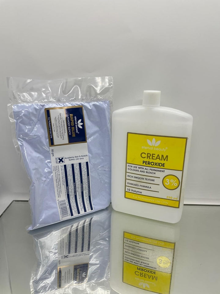Hair Bleach Kit – Blue Bleach Powder 80G + Cream Peroxide 3% 10 Volume 250Ml – Professional Hair Lightening, Highlighting & Hair Coloring Kit for Salon & Home Use by ETERNAL BEAUTY