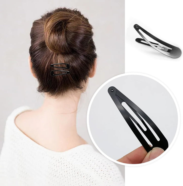 Hair Clips Women Black Metal Snap Clips, 2 Inch Barrettes for Kids and Girls (24 PCS Black)
