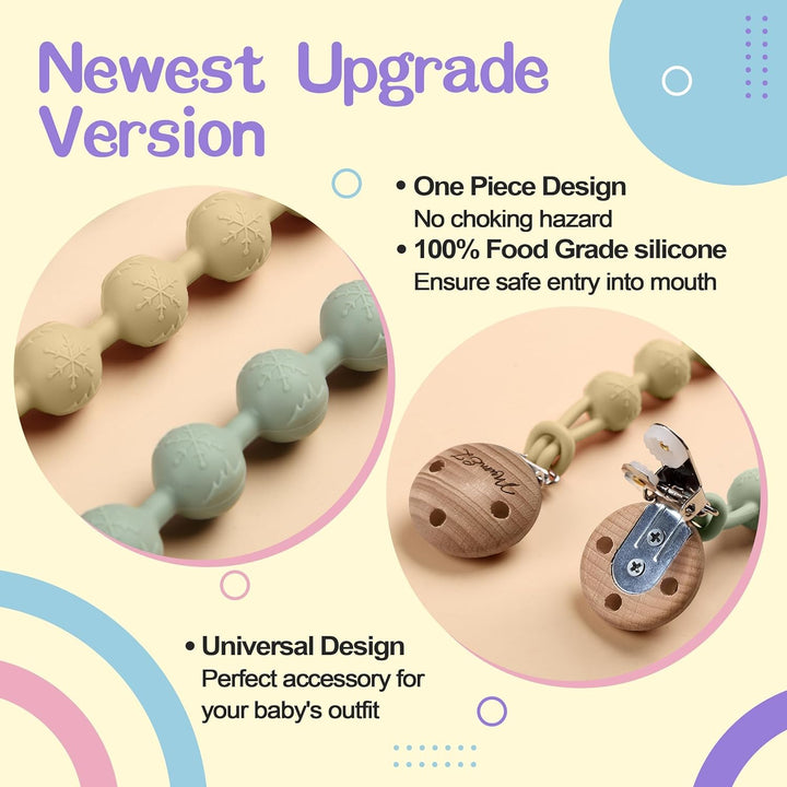 Dummy Clip, 2 PCS Premium Silicone Smoother Chains, Dummy Clip for Boys Girls, BPA Free One-Piece Design Pacifier Clips, Easy for Parents (Cream Whtite+Purple) (Apricot+Sage)