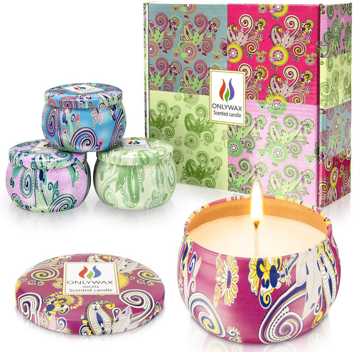 4 X 125 Grams Scented Candles, Soy Wax Aromatherapy Candle Gift Set for Women, Rose, Lavender, Vanilla, Lemongrass