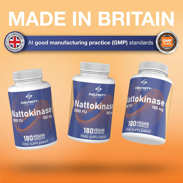 Non-Gmo Nattokinase 2000FU | 180 Days Supply | Cardiovascular Support | Long Term Tested Dosage 100Mg Contributing to Blood Circulation | ® Excellent Manufacturing Standards | Vegan (1 Pack)