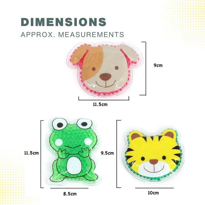 Reusable Soothing Kids Hot and Cold Gel Compress Ice Pack for Bruises and Bumps, Cool Packs for Injuries, First Aid, Pain Relief, Headache, Cuts & Insect Bites - 3 Cute Animal Packs