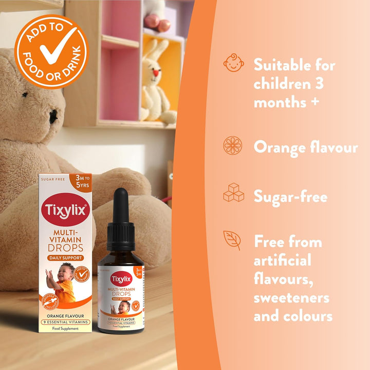 50Ml Multi-Vitamin Drops for Children, 9 Vitamins to Support Growth & Immune Health - Sugar Free, Vegan, Gluten Free - Add to Food and Drink - for Children 3 Months to 5, Dropper Included