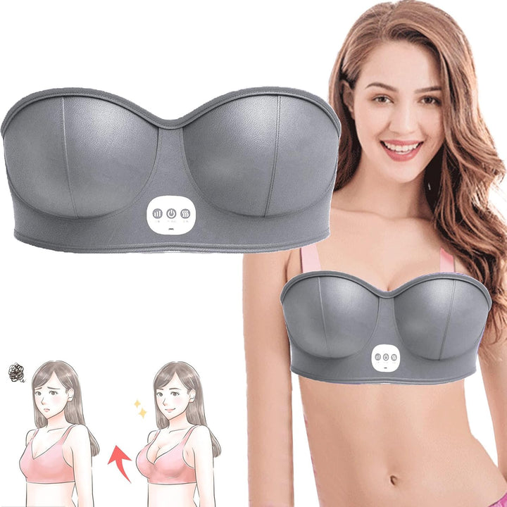 Electric Breast Massagers, Breast Enhancer Massager Bra, USB Wireless Bust Lift Massager, Portable Breast Enlargement with Hot Compress & 3 Gear Massage for Shaping Chest Anti-Sagging (Grey)